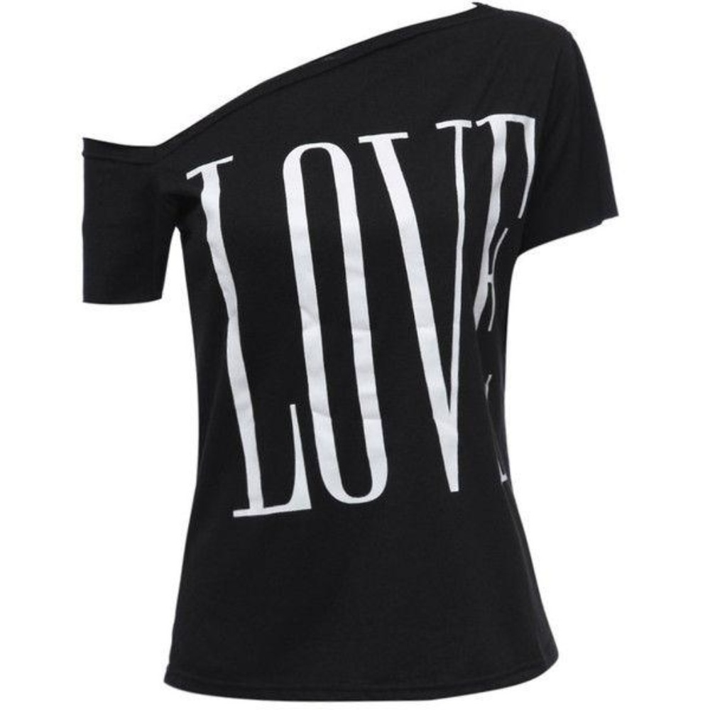 Off Shoulder Printed Tee Shirt LOVE- 3 Sizes